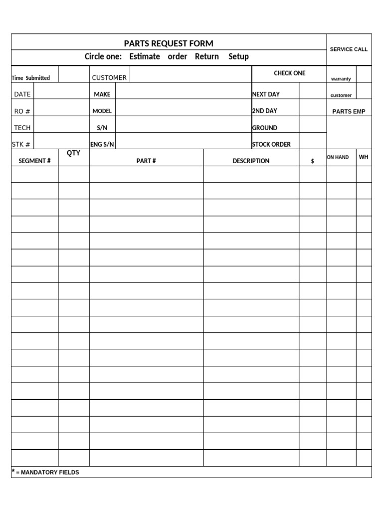 Parts Request Forms 5 - 0 | PDF