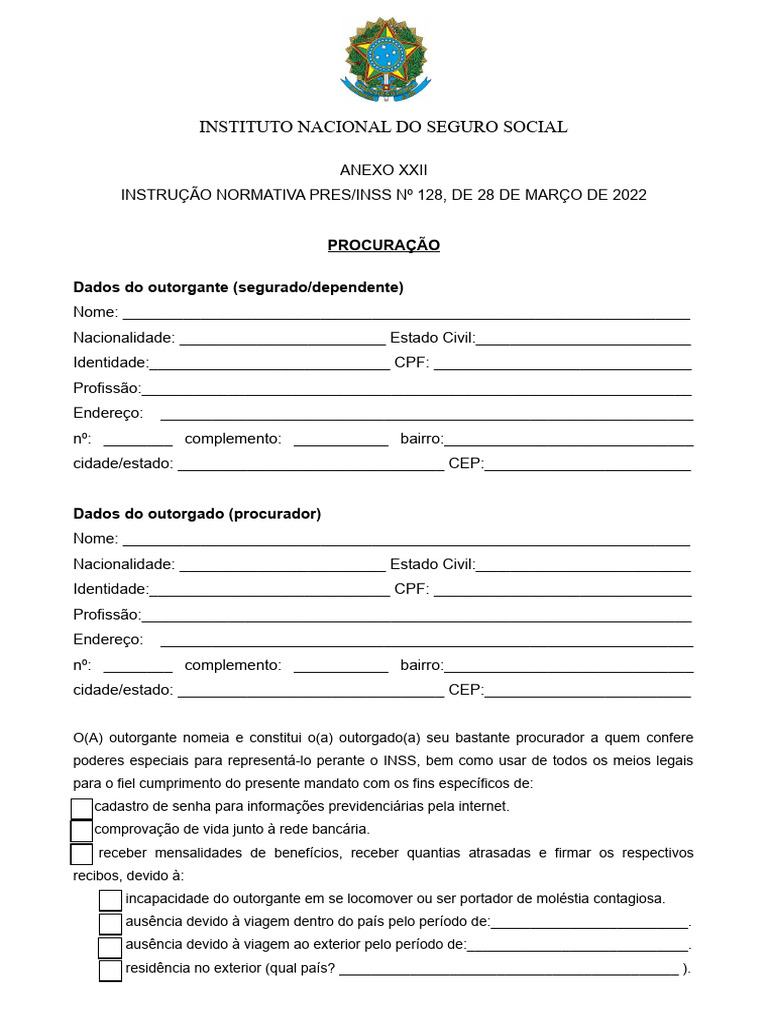 Procuração para INSS: Modelo e Instruções | PDF