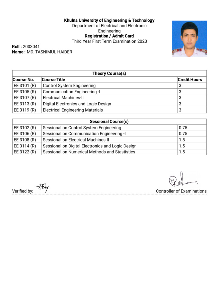 3rd year admit card pdf