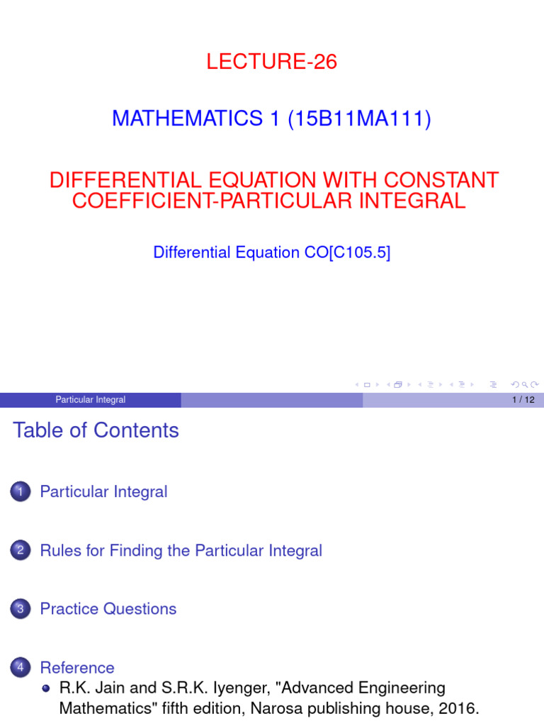 Differential Equations: Particular Integral Guide | PDF | Subtraction ...