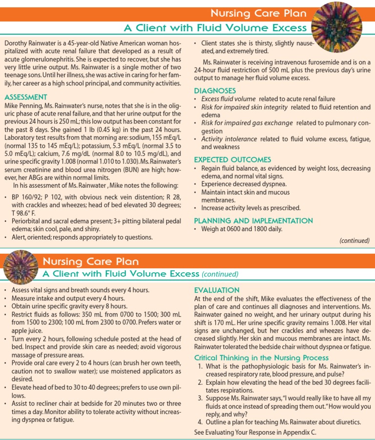 Nursing Care Plan for Fluid Volume Excess | PDF | Medical Specialties ...