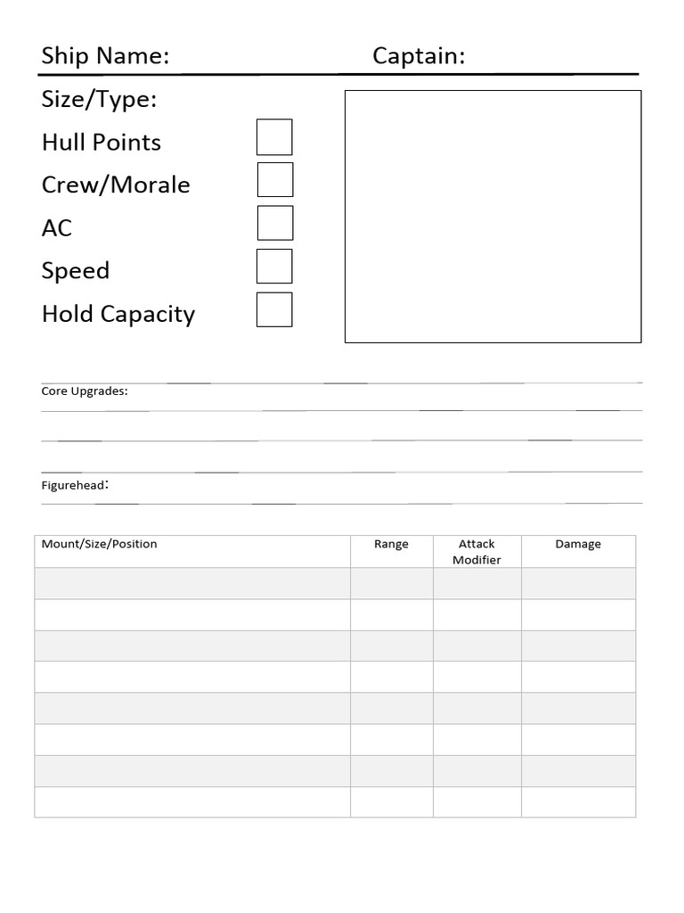 Naval Combat Made Easy - Ship Character Sheet | PDF