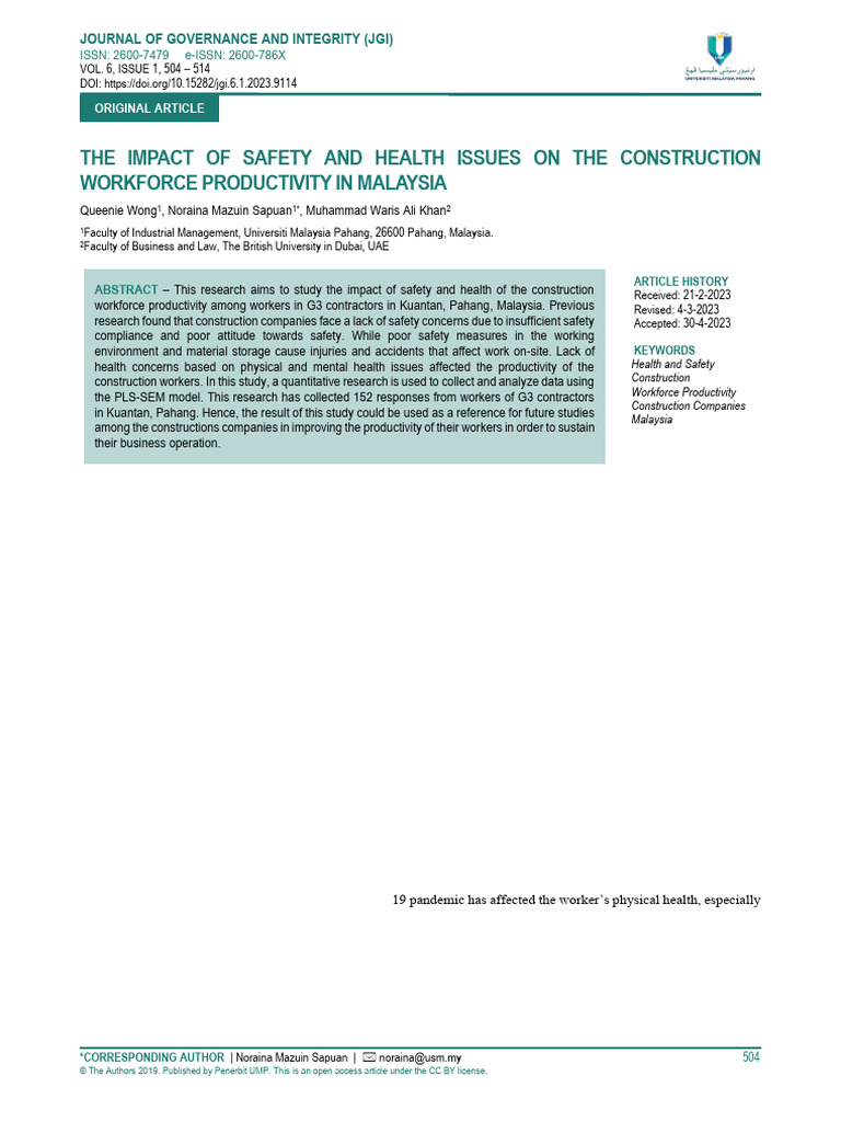 The Impact of Safety and Health Issues On The Construction Workforce ...