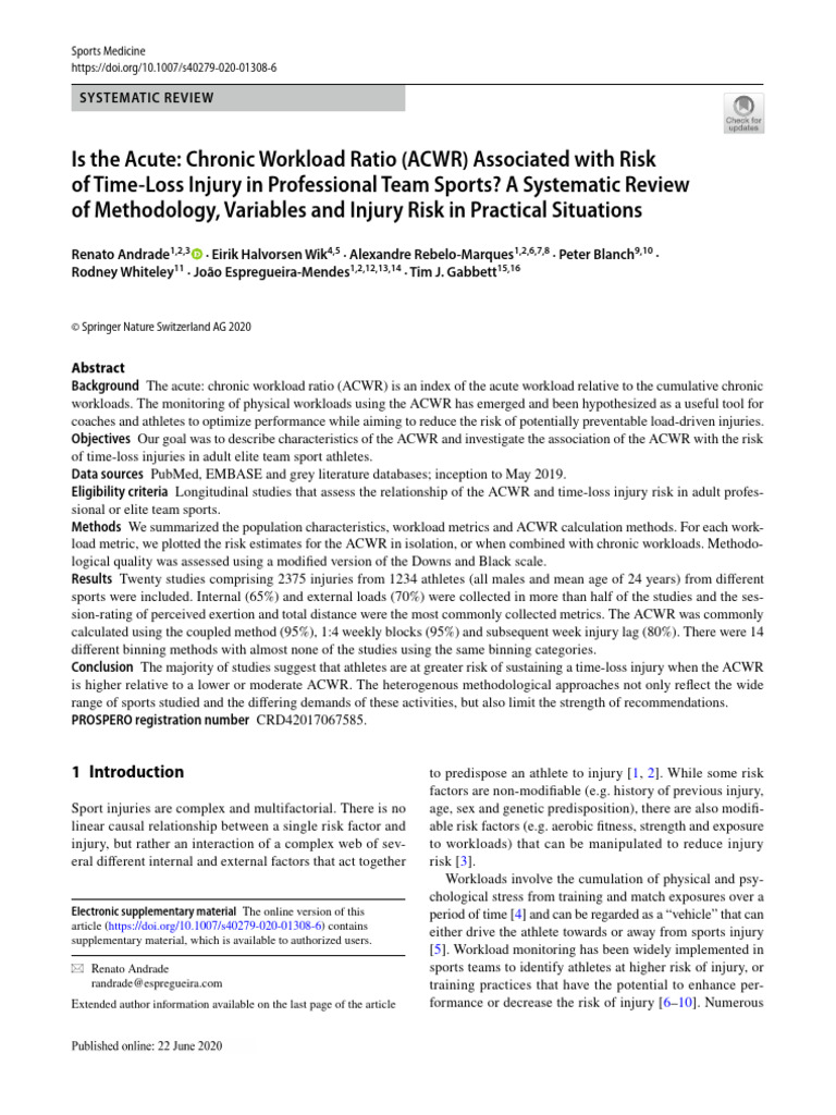 Andrade (2020) Is the Acute. Chronic Workload Ratio (ACWR) Associated ...