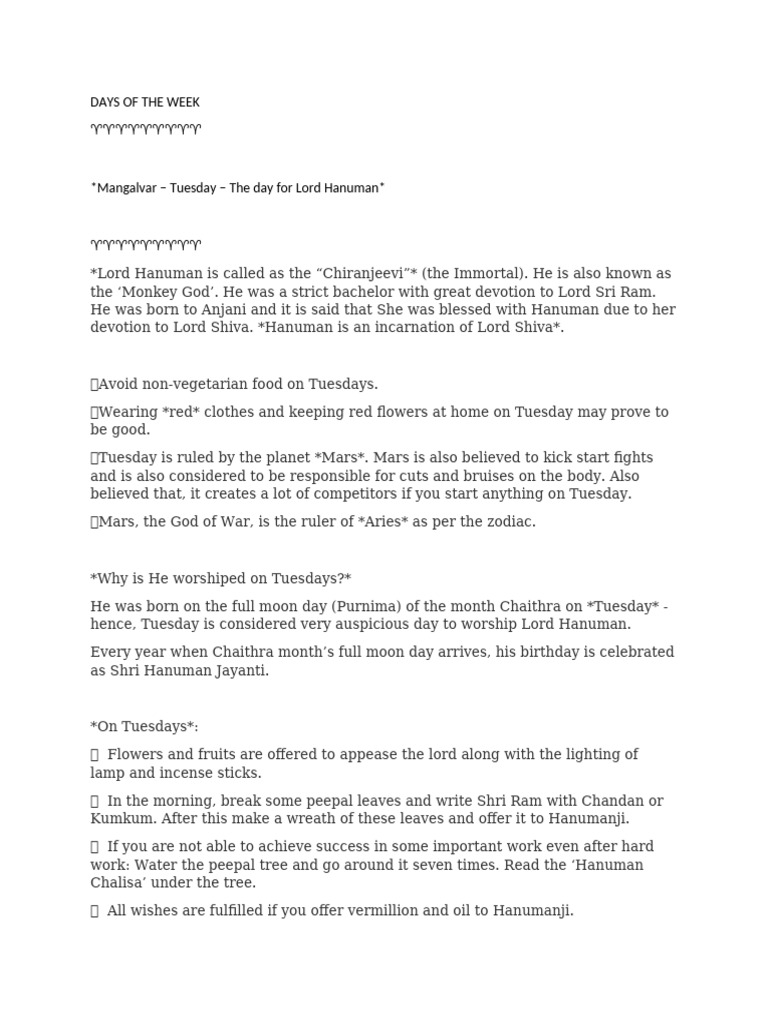 Hindu Gods And Their Worship Days Pdf Indian Religions