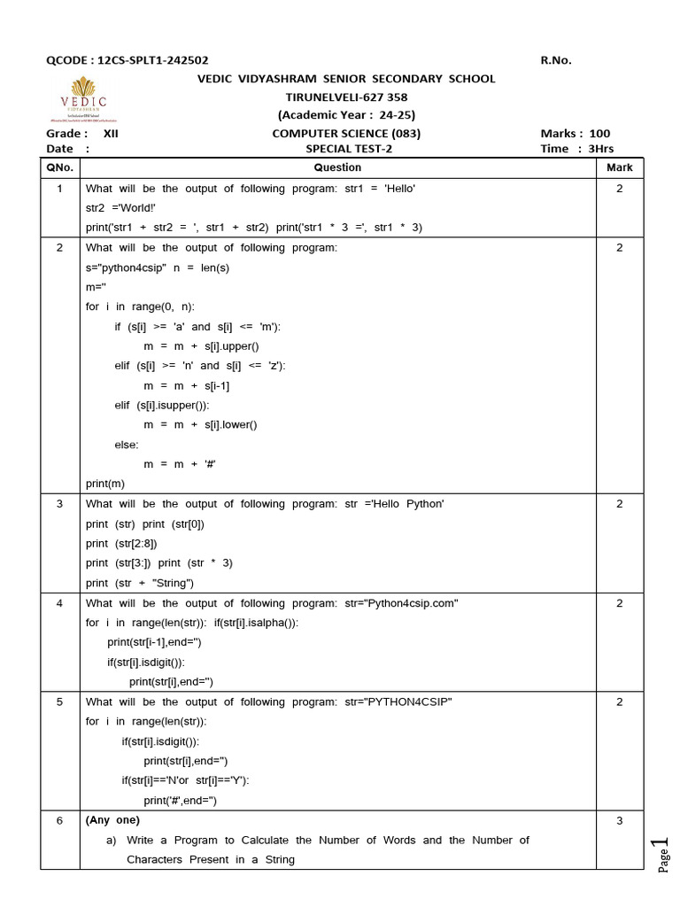 12cs Revision Sunday Test 2 Qp | PDF | Computer Programming | Computing