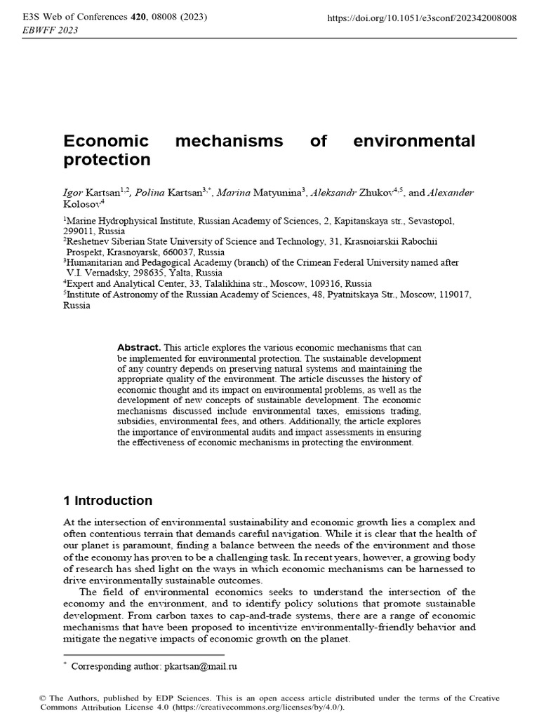 Economic Mechanisms of Environmental Protection | PDF | Sustainability ...