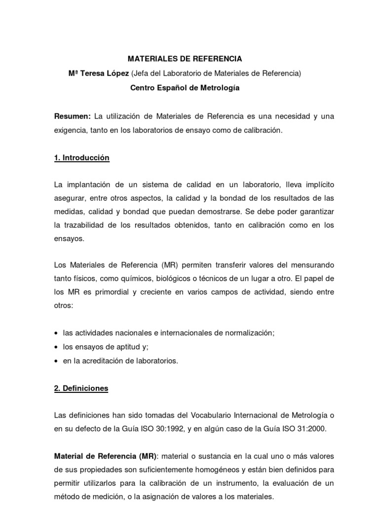 Guía ISO 30 sobre Materiales de Referencia | PDF | Metrología | Calibración