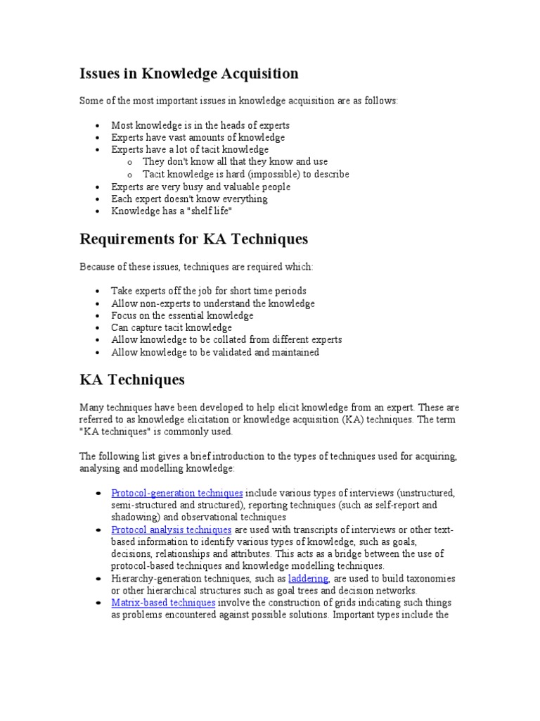 Issues in Knowledge Acquisition | PDF | Unified Modeling Language | Expert