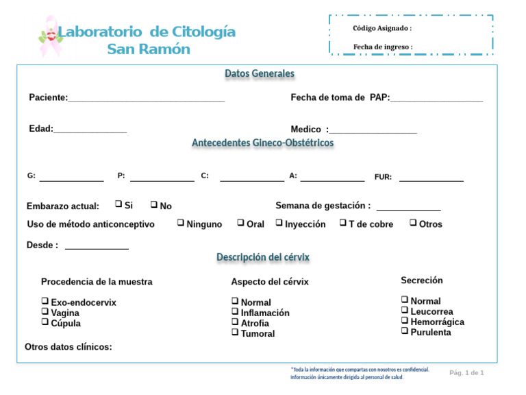 Formulario de Toma de PAP y Datos Clínicos | PDF