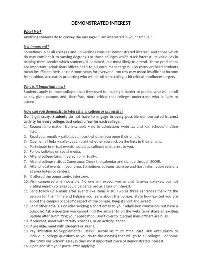 Demonstrated Interest Tips | PDF | College Admissions In The United States