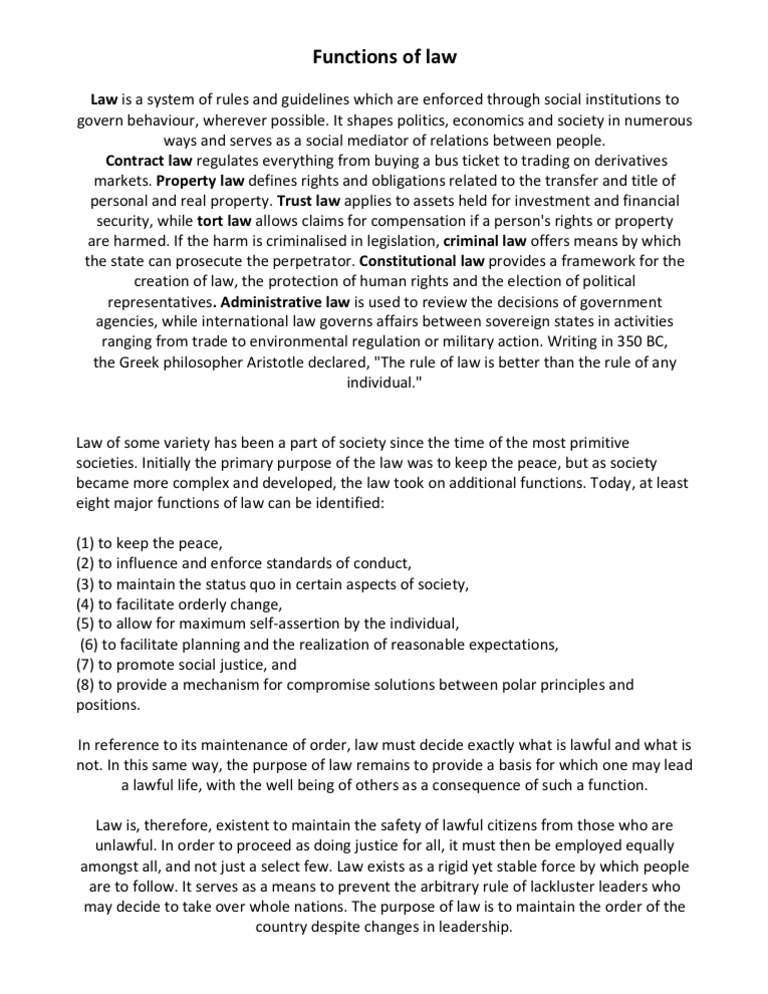 Functions of Law in Society | PDF | Politics | Law