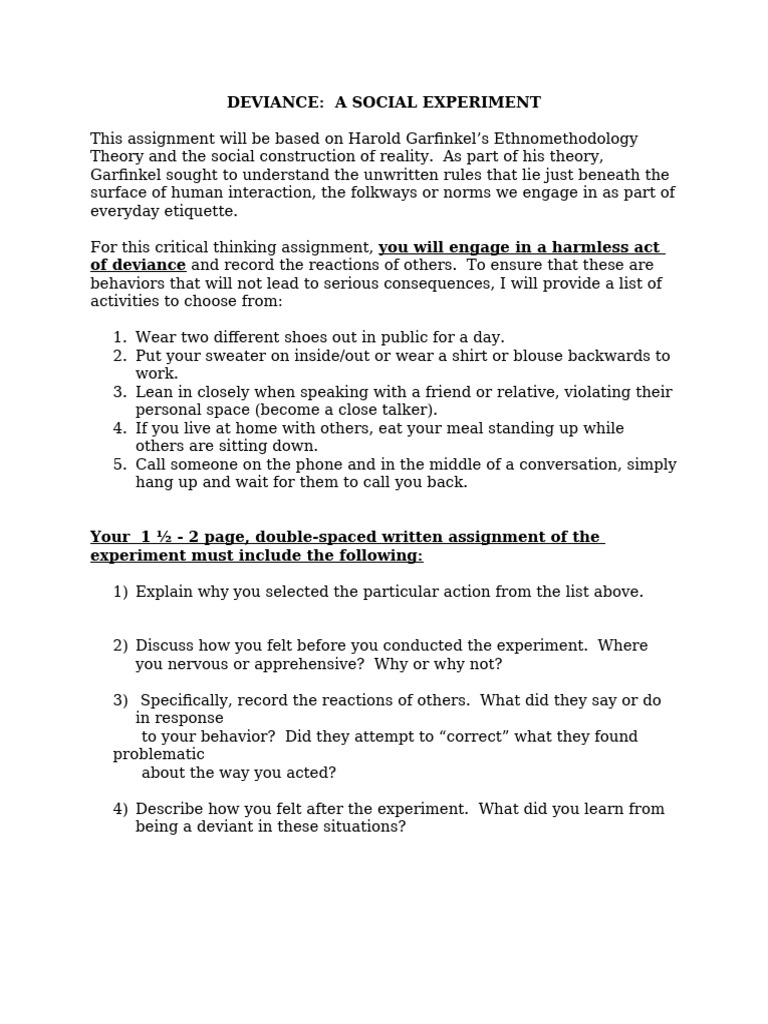 Social Norms and Deviance Experiment | PDF | Deviance (Sociology ...