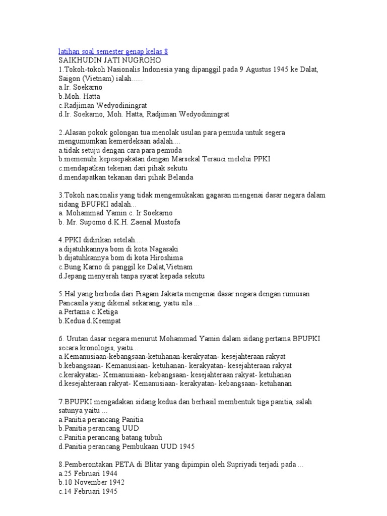 Soal Ips Kls 8 Semester 2