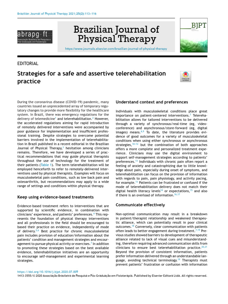 Telerehabilitation Strategies in PT | PDF | Physical Therapy | Jargon