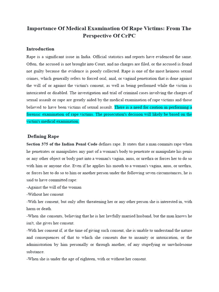 Medical Examination of Rape Victims in India | PDF | Rape | Sexual Assault