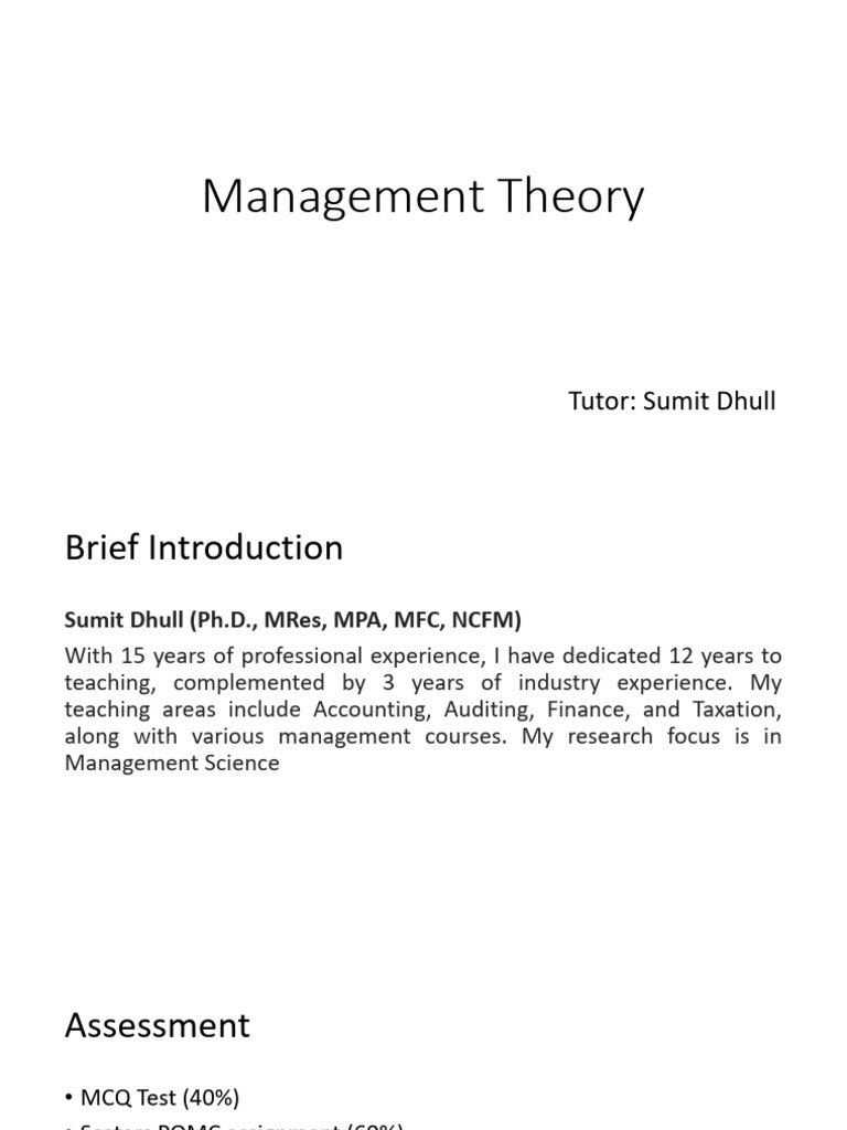 Management Theory Overview and Assessment Guide | PDF | Cognition ...