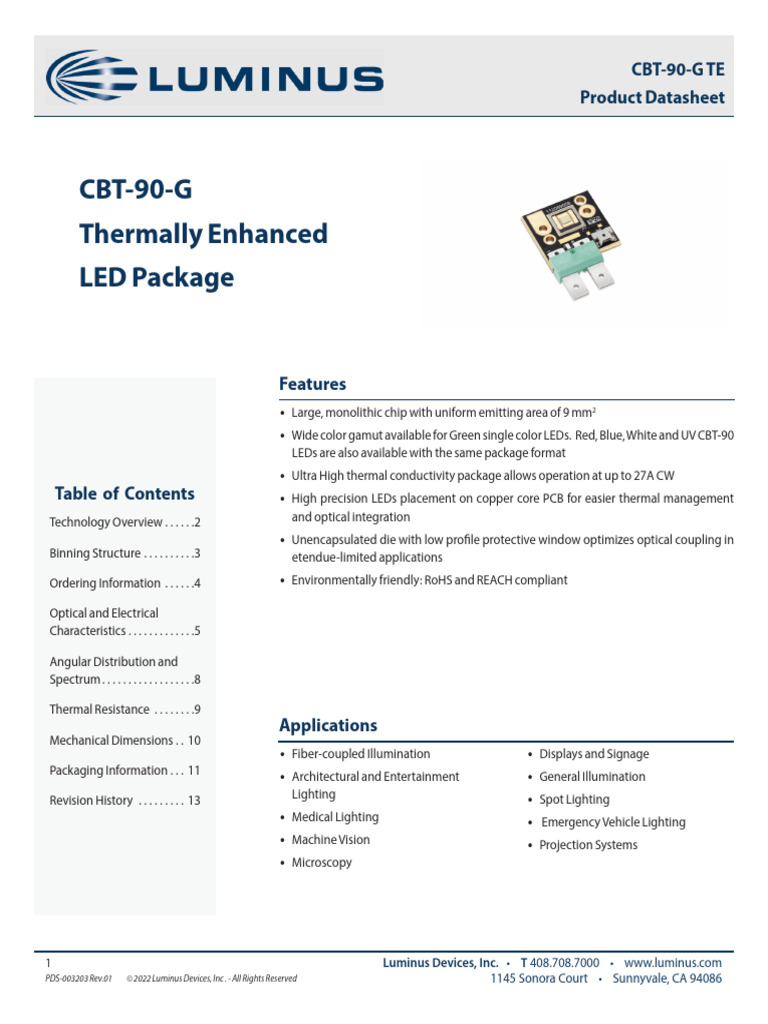CBT-90-G LED Datasheet & Specs | PDF | Light Emitting Diode ...