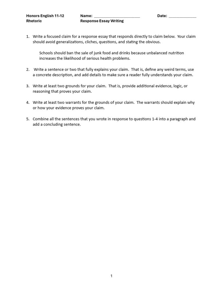 2024-11-18 Response Essay Junk Food | PDF