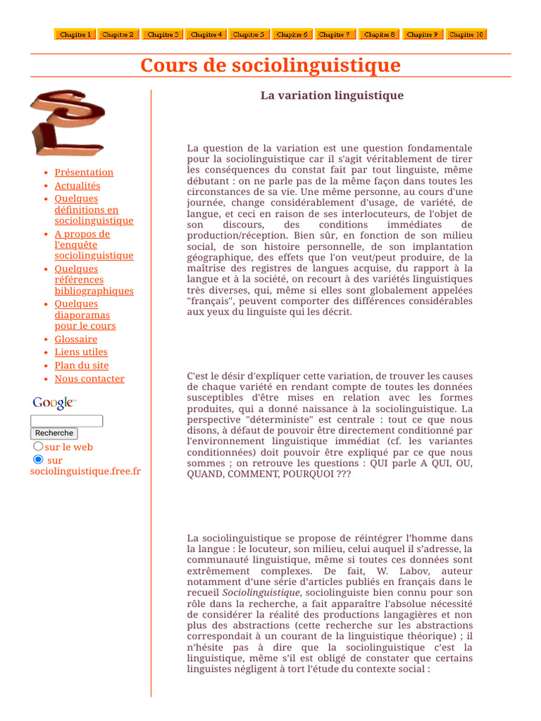 La Variation Linguistique en Sociolinguistique | PDF ...