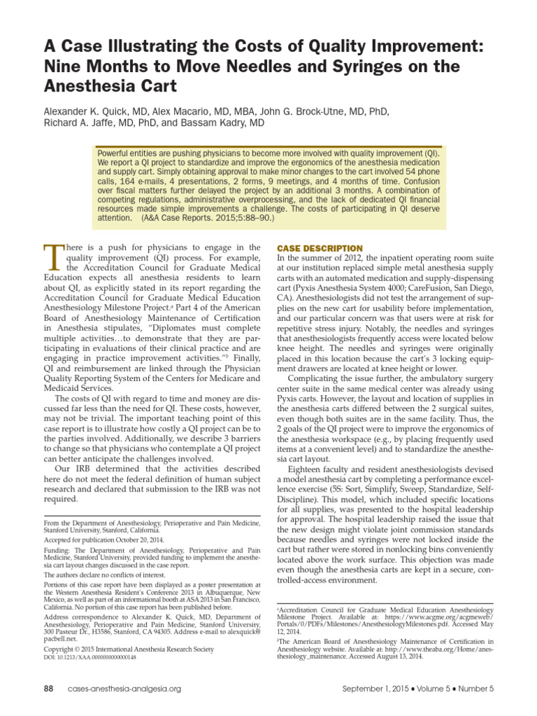 A Case Illustrating The Costs of Change Management | PDF | Anesthesia ...
