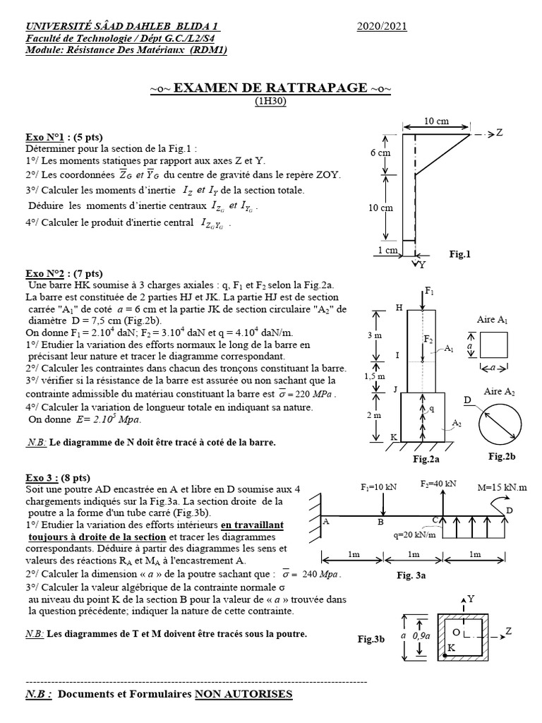 Examen de Rattrapage RDM1 2020-2021 | PDF | Science des matériaux ...