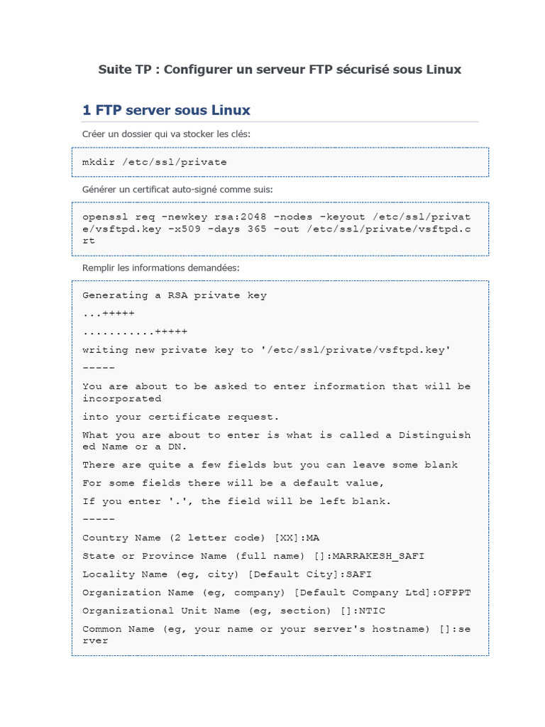 TP Configurer Un Serveur FTP Securisé Sous Linux | PDF