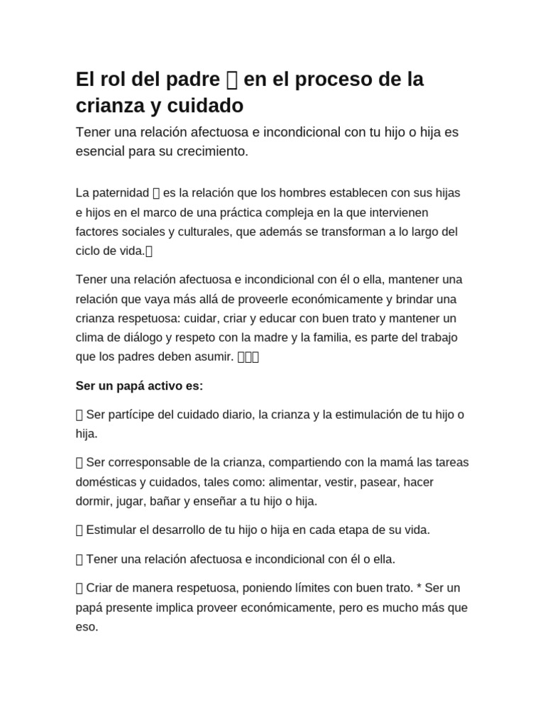 El Rol Del Padre ? en El Proceso de La Crianza y Cuidado | PDF