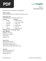 A1 Reading: Restaurant Menu Practice | PDF | Drink | Steak