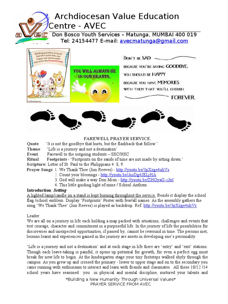 Farewell Prayer Service 02 Feb 13 11 12 Pdf Prayer Love