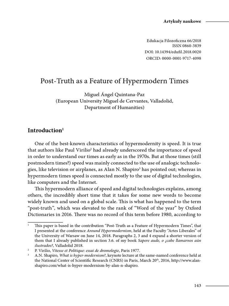 Post-Truth in Hypermodern Times | PDF