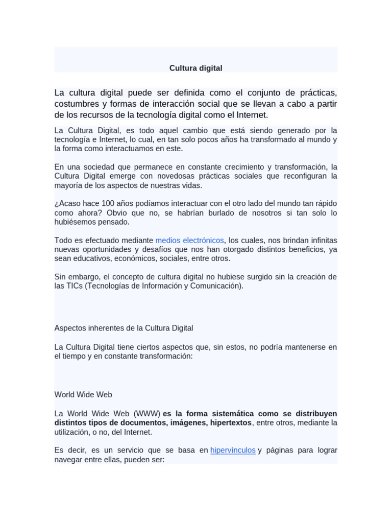 Impacto de la Cultura Digital en la Sociedad | PDF | Internet ...
