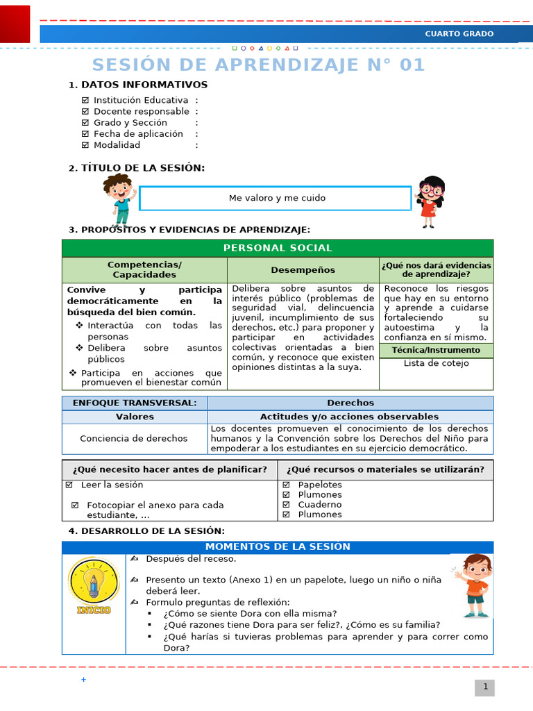 CUARTO - GRADO - 2. - Parte 1 - Sesiones de Aprendizaje | PDF ...