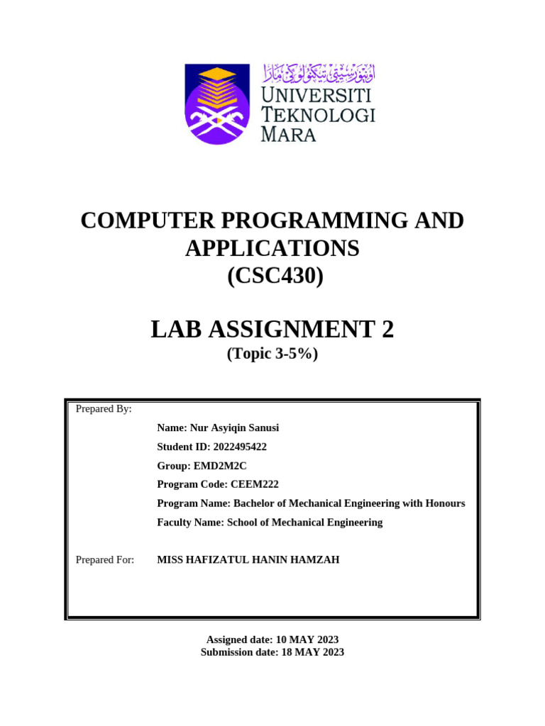 Emd2m2c - Lab Assignment 2 | PDF | Computer Programming | Software ...