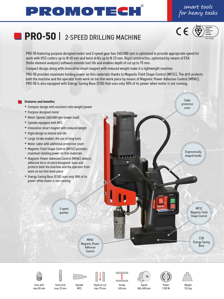 Promotech PRO-50 Magnetic Drill Overview | PDF | Drill | Drilling