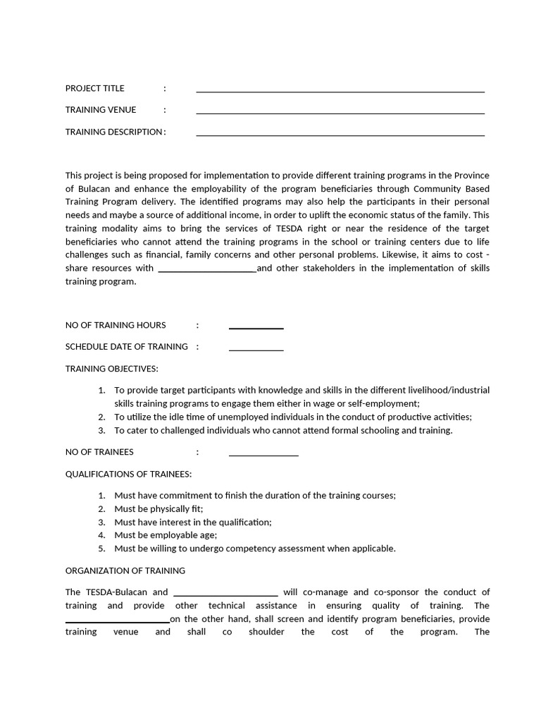 Bulacan Community Training Program Proposal | PDF | Economies