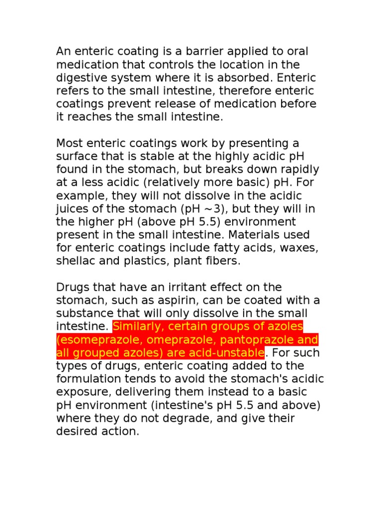 Enteric Coating: Mechanisms and Materials | PDF