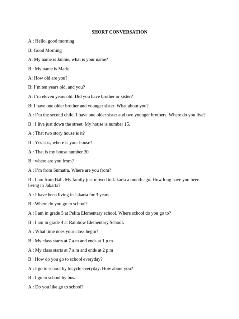 Kids' Conversation About School and Friends | PDF