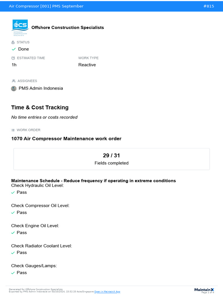 Bulletin #815 - Air Compressor (001) PMS September | PDF | Mechanical ...