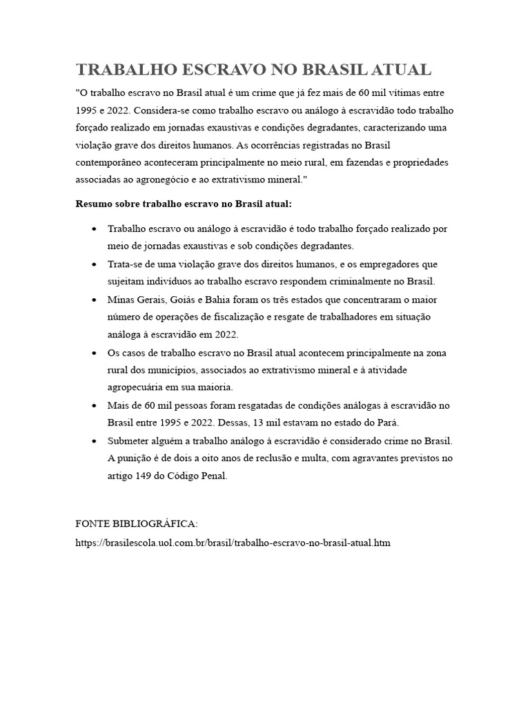 Trabalho Escravo No Brasil Atual | PDF
