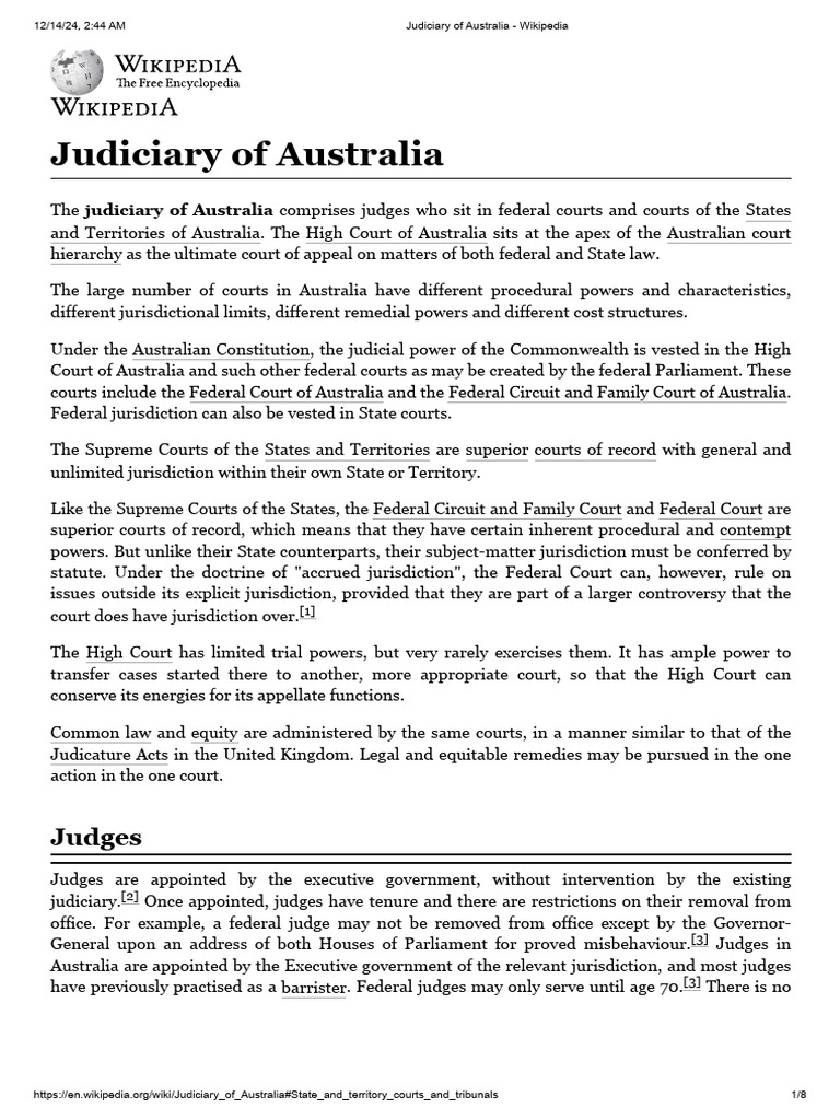 Overview of Australia's Judiciary System | PDF | Supreme Courts ...