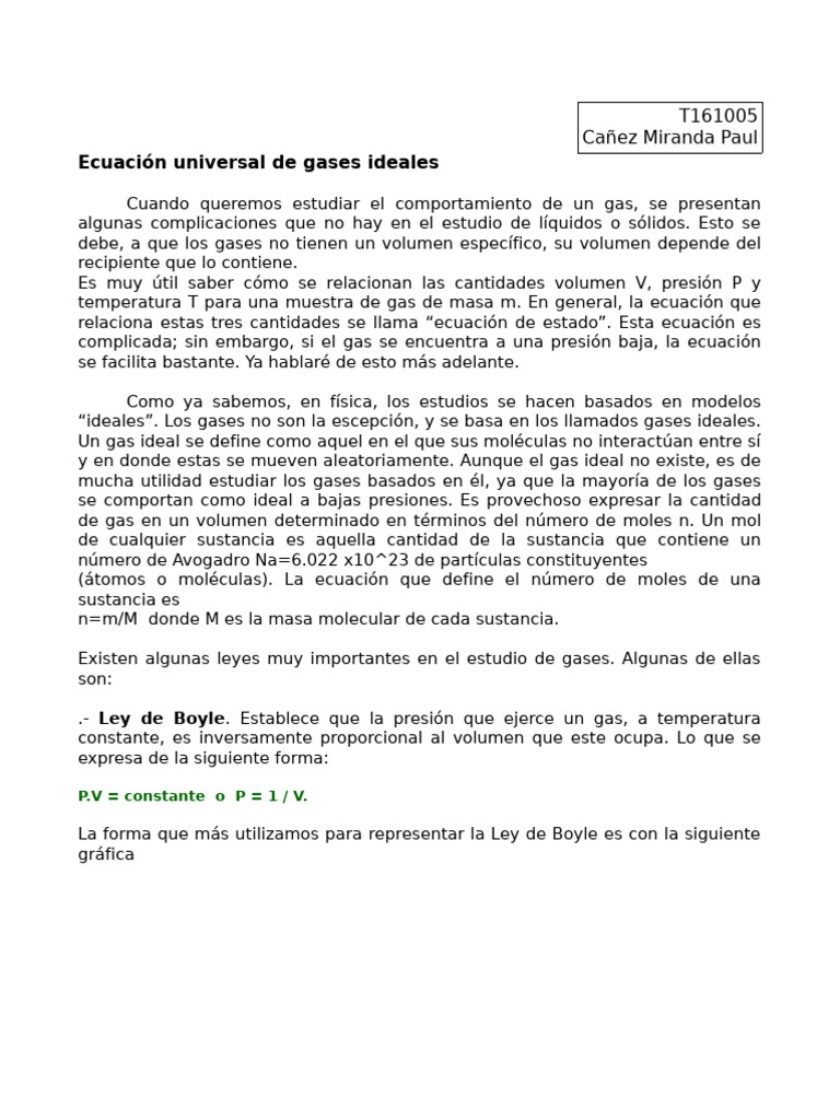 Ecuación de Gases Ideales y Leyes Asociadas | PDF | Gases | Mole (Unidad)