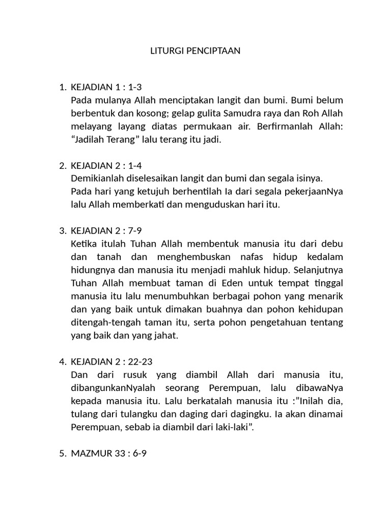 Liturgi Penciptaan dan Kelahiran | PDF