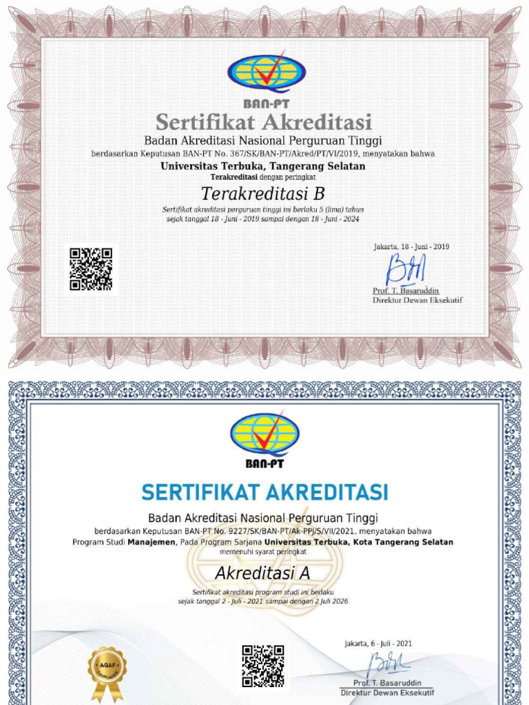 Sertifikat Akreditasi Ban Pt Ut