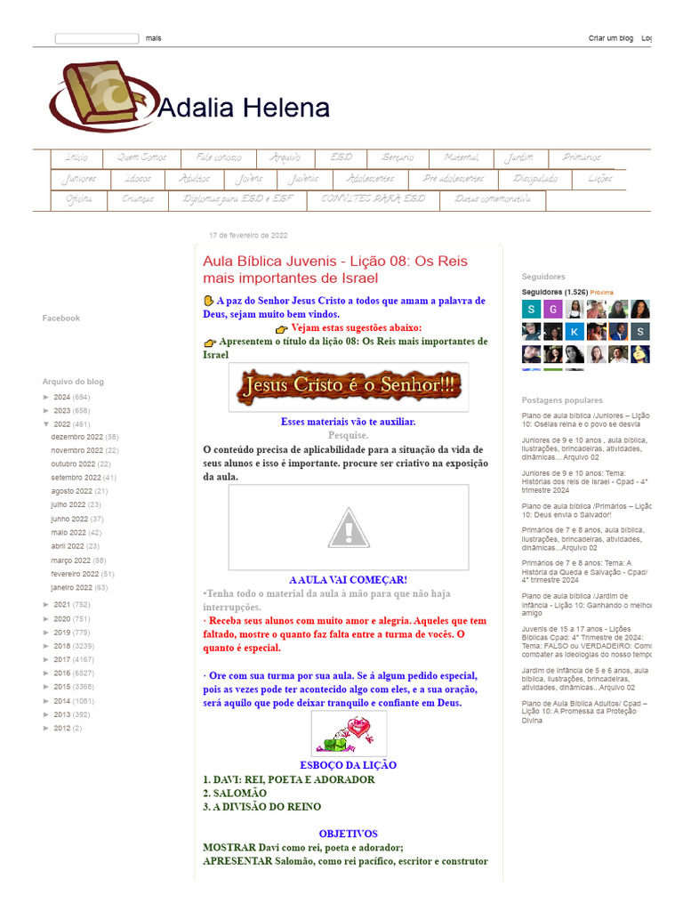 Adalia Helena Aula Bíblica Juvenis Lição 08 Os Reis Mais