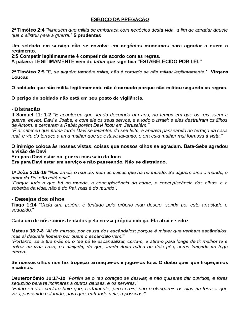 Esboço Da Pregação Completo | PDF | Davi