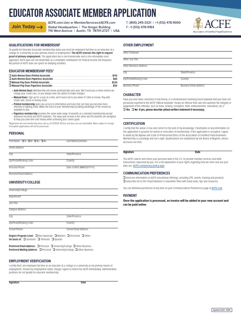 Educator Associate Membership Application | PDF