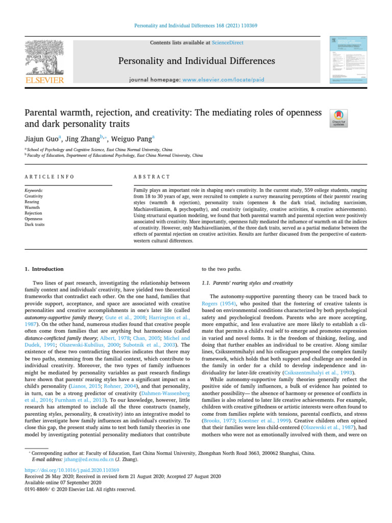 Parental Warmth, Rejection, And Creativity- The Mediating Roles of ...