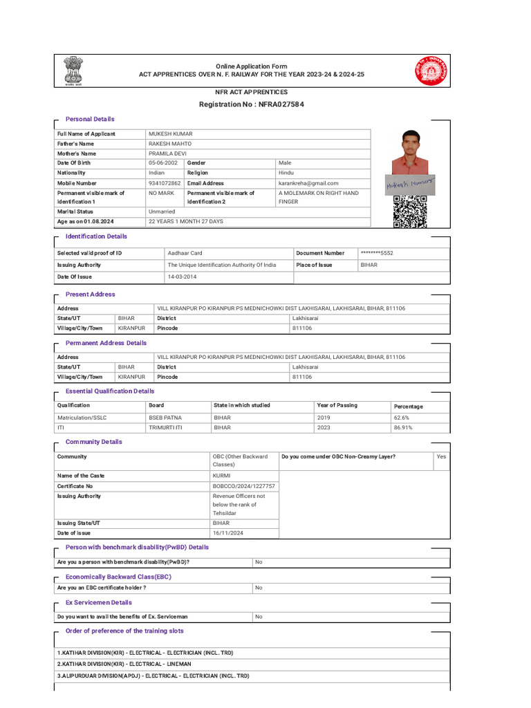 NFR Apprentice Application 2023-25 | PDF