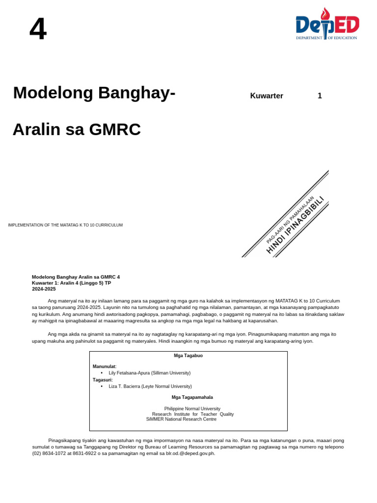 Q1 - LE - GMRC 4 - Lesson 4 - Week 5 | PDF